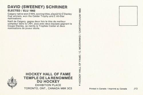 1983 Cartophilium Hockey Hall of Fame Postcards #J13 Sweeney Schriner Back