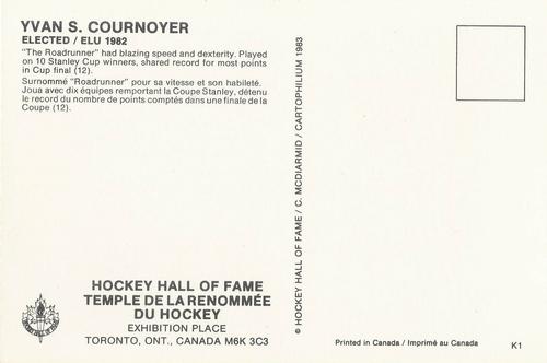 1983 Cartophilium Hockey Hall of Fame Postcards #K1 Yvan Cournoyer Back