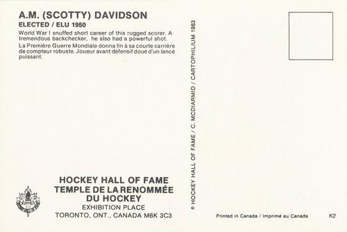 1983 Cartophilium Hockey Hall of Fame Postcards #K2 Scotty Davidson Back
