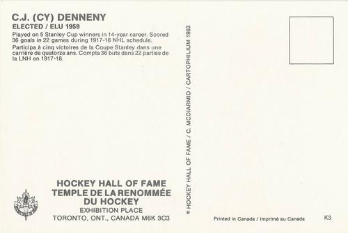 1983 Cartophilium Hockey Hall of Fame Postcards #K3 Cy Denneny Back