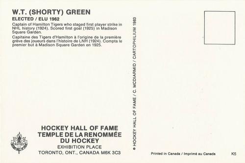1983 Cartophilium Hockey Hall of Fame Postcards #K5 Shorty Green Back