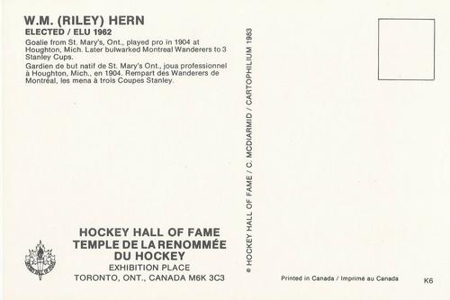 1983 Cartophilium Hockey Hall of Fame Postcards #K6 Riley Hern Back