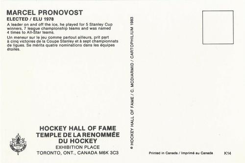 1983 Cartophilium Hockey Hall of Fame Postcards #K14 Marcel Pronovost Back