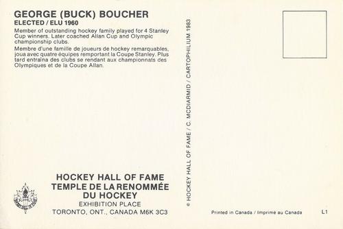 1983 Cartophilium Hockey Hall of Fame Postcards #L1 Buck Boucher Back