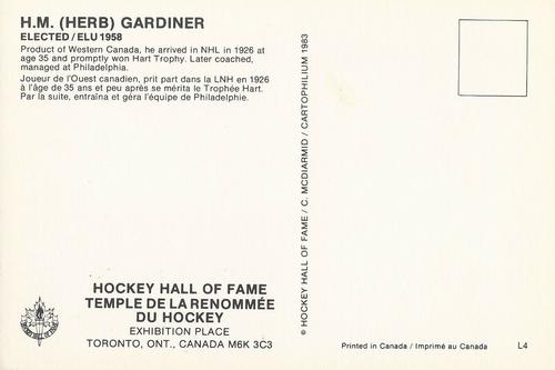 1983 Cartophilium Hockey Hall of Fame Postcards #L4 Herb Gardiner Back