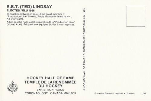 1983 Cartophilium Hockey Hall of Fame Postcards #L10 Ted Lindsay Back