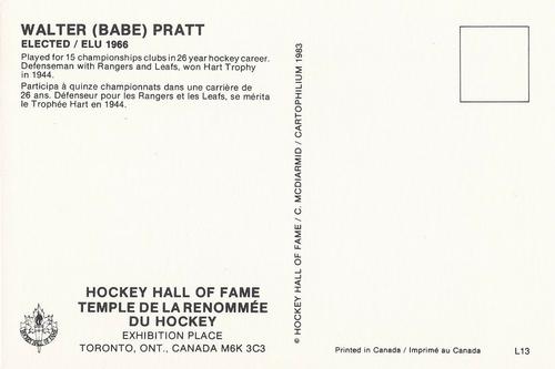 1983 Cartophilium Hockey Hall of Fame Postcards #L13 Babe Pratt Back
