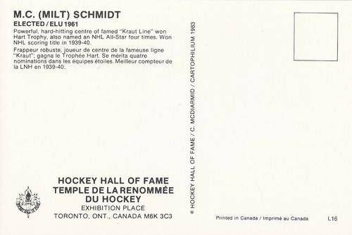 1983 Cartophilium Hockey Hall of Fame Postcards #L16 Milt Schmidt Back