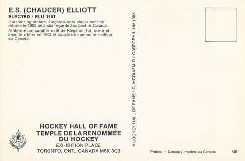 1983 Cartophilium Hockey Hall of Fame Postcards #M6 Chaucer Elliott Back