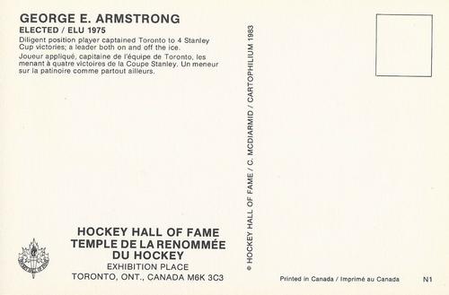 1983 Cartophilium Hockey Hall of Fame Postcards #N1 George Armstrong Back
