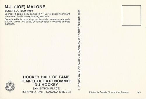 1983 Cartophilium Hockey Hall of Fame Postcards #N9 Joe Malone Back