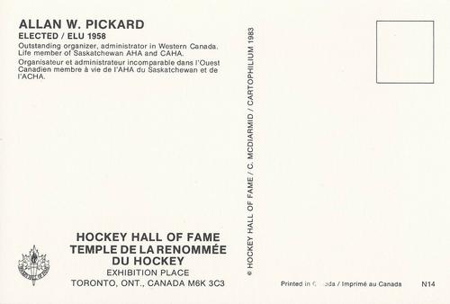 1983 Cartophilium Hockey Hall of Fame Postcards #N14 Allan W. Pickard Back