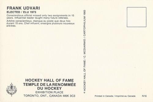 1983 Cartophilium Hockey Hall of Fame Postcards #N16 Frank Udvari Back