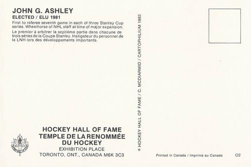 1983 Cartophilium Hockey Hall of Fame Postcards #O2 John Ashley Back