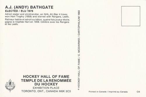 1983 Cartophilium Hockey Hall of Fame Postcards #O4 Andy Bathgate Back