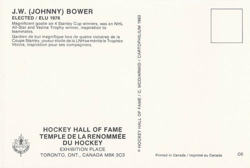 1983 Cartophilium Hockey Hall of Fame Postcards #O5 Johnny Bower Back
