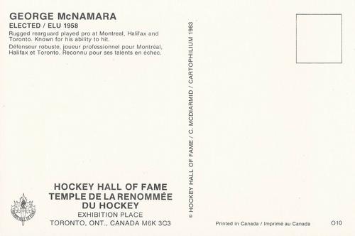 1983 Cartophilium Hockey Hall of Fame Postcards #O10 George McNamara Back