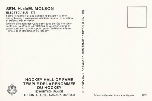 1983 Cartophilium Hockey Hall of Fame Postcards #O12 Hartland Molson Back