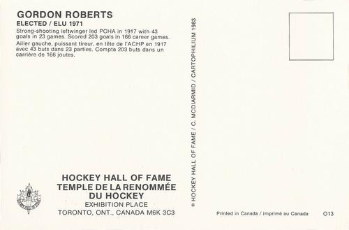 1983 Cartophilium Hockey Hall of Fame Postcards #O13 Gordon Roberts Back