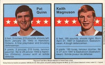 1972-73 Post Action Transfers #5 Pat Quinn / Keith Magnuson Front