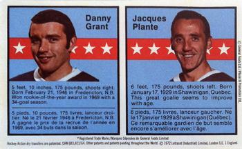 1972-73 Post Action Transfers #7 Danny Grant / Jacques Plante Front