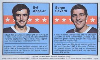 1972-73 Post Action Transfers #8 Syl Apps Jr. / Serge Savard Front