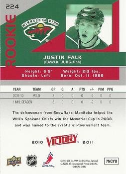 2010-11 Upper Deck Victory #224 Justin Falk Back
