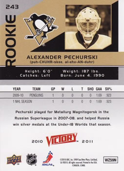 2010-11 Upper Deck Victory #243 Alexander Pechurski Back