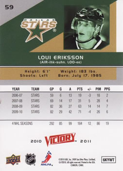 2010-11 Upper Deck Victory #59 Loui Eriksson Back