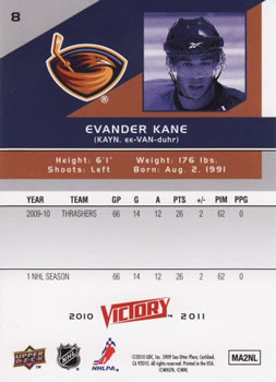 2010-11 Upper Deck Victory #8 Evander Kane Back