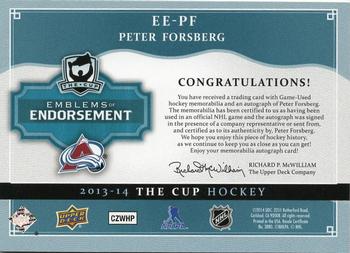 2013-14 Upper Deck The Cup - Emblems of Endorsement #EE-PF Peter Forsberg Back