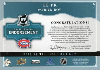 2013-14 Upper Deck The Cup - Emblems of Endorsement #EE-PR Patrick Roy Back