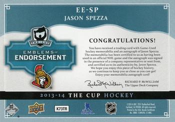 2013-14 Upper Deck The Cup - Emblems of Endorsement #EE-SP Jason Spezza Back