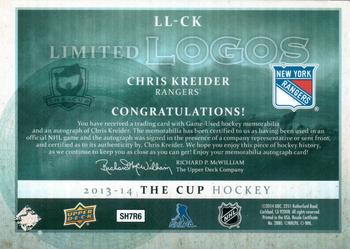 2013-14 Upper Deck The Cup - Limited Logos #LL-CK Chris Kreider Back