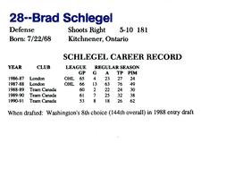 1991-92 Kodak/Giant Washington Capitals #NNO Brad Schlegel Back