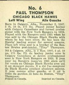 1937-38 World Wide Gum (V356) #6 Paul Thompson Back