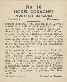 1937-38 World Wide Gum (V356) #10 Lionel Conacher Back