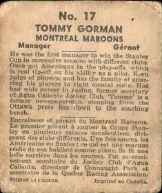 1937-38 World Wide Gum (V356) #17 Tommy Gorman Back