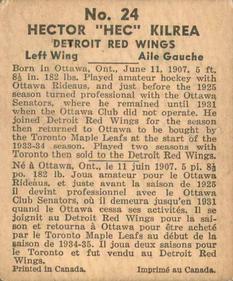 1937-38 World Wide Gum (V356) #24 Hec Kilrea Back