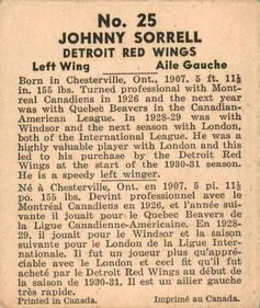 1937-38 World Wide Gum (V356) #25 John Sorrell Back