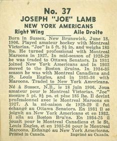 1937-38 World Wide Gum (V356) #37 Joe Lamb Back