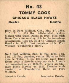 1937-38 World Wide Gum (V356) #43 Tom Cook Back