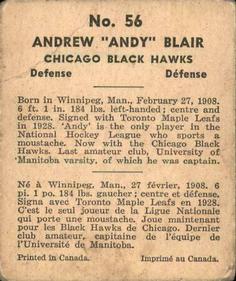 1937-38 World Wide Gum (V356) #56 Andy Blair Back