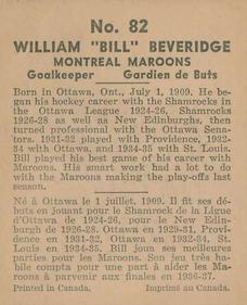 1937-38 World Wide Gum (V356) #82 Bill Beveridge Back
