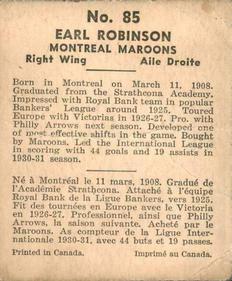1937-38 World Wide Gum (V356) #85 Earl Robinson Back