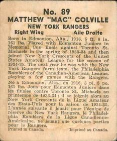 1937-38 World Wide Gum (V356) #89 Mac Colville Back