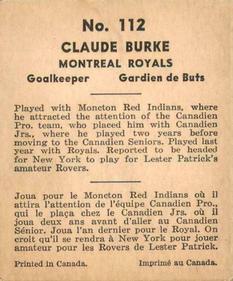 1937-38 World Wide Gum (V356) #112 Claude Burke Back