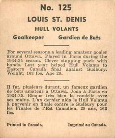 1937-38 World Wide Gum (V356) #125 Louis St. Denis Back