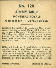 1937-38 World Wide Gum (V356) #128 Jimmy Muir Back
