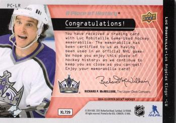 2014-15 Upper Deck - A Piece of History 1000 Point Club Jerseys #PC-LR Luc Robitaille Back